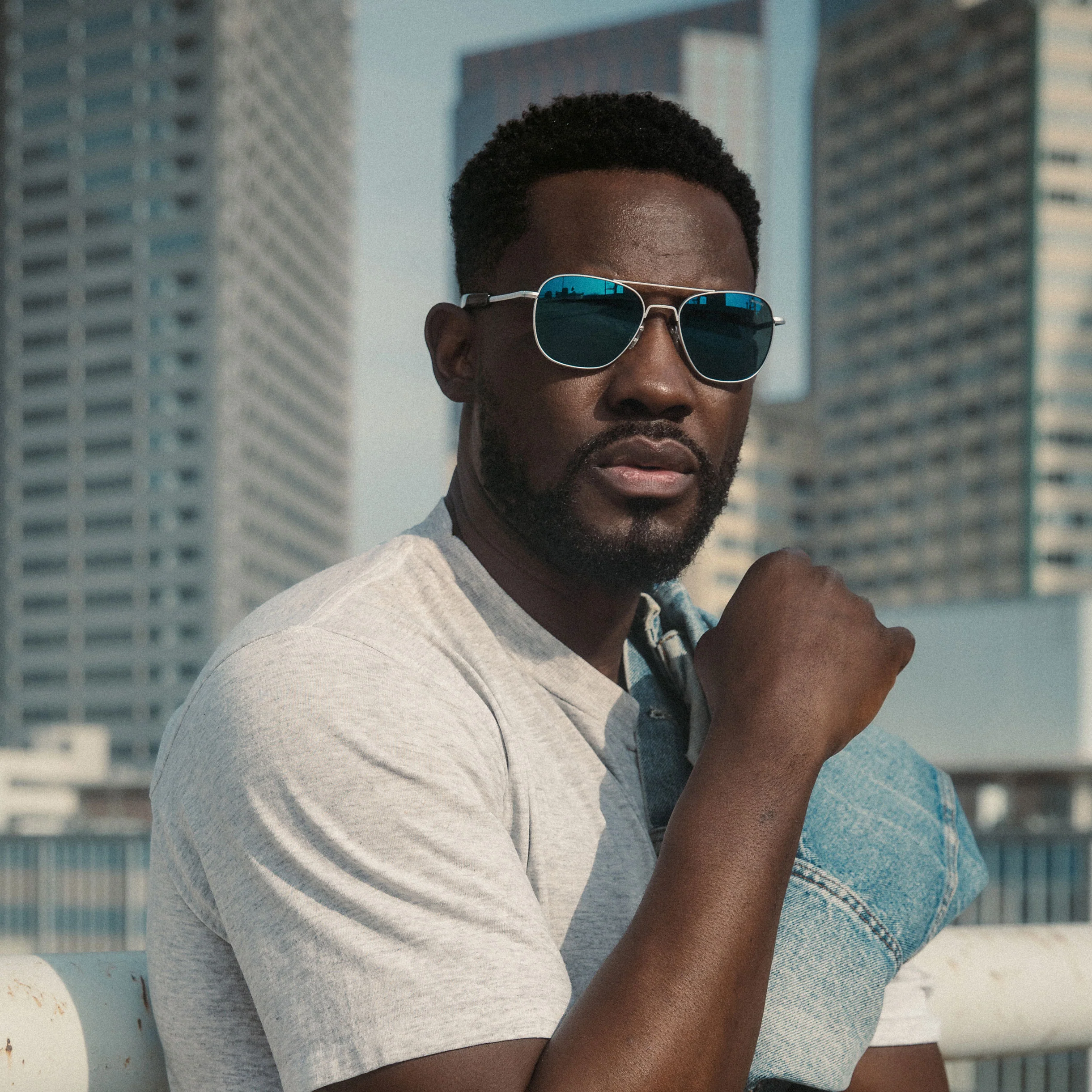 Aviator 23k White Gold & Cobalt - Prescription Sunglasses